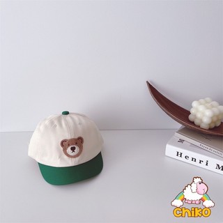 Mũ lưỡi trai vải cotton mềm mại phối màu vành mũ thêu gấu
