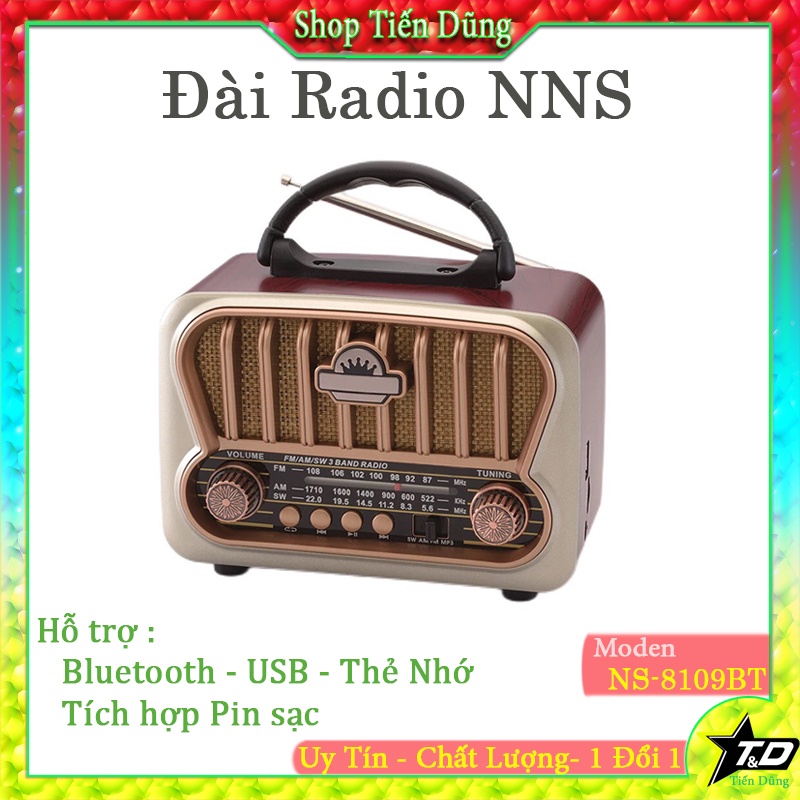 Đài Radio FM Kiêm Loa Bluetooth NSS NS 8109BT Kiểu Dáng Cổ Điển Hỗ Trợ USB, Thẻ nhớ, Chạy Pin Sạc