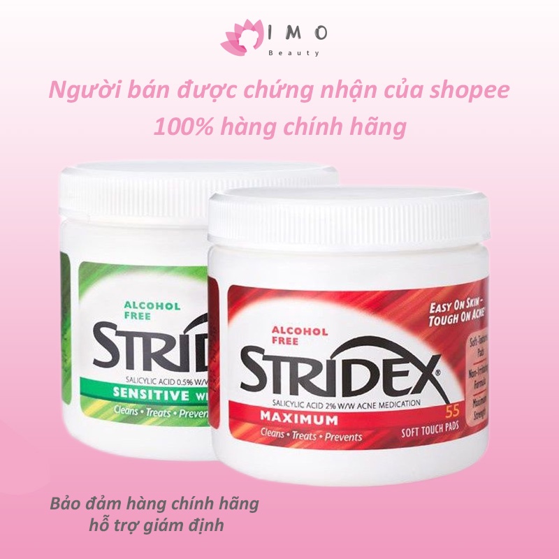 Miếng lau giảm mụn Stridex BHA 0.5%/2% 55 Pads Hỗ trợ giảm mụn, peel da, sạch da (ly_cosme)