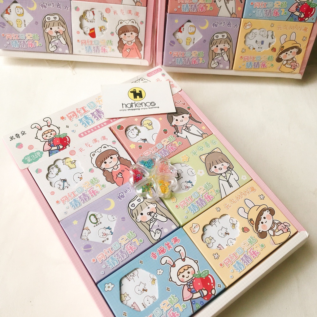 Hộp 12 tấm sticker cute, hình dán dễ thương