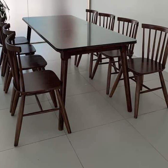 Bộ bàn ăn cơm 4-6 ghế gỗ nâu - bảo hành chính hãng 12 tháng