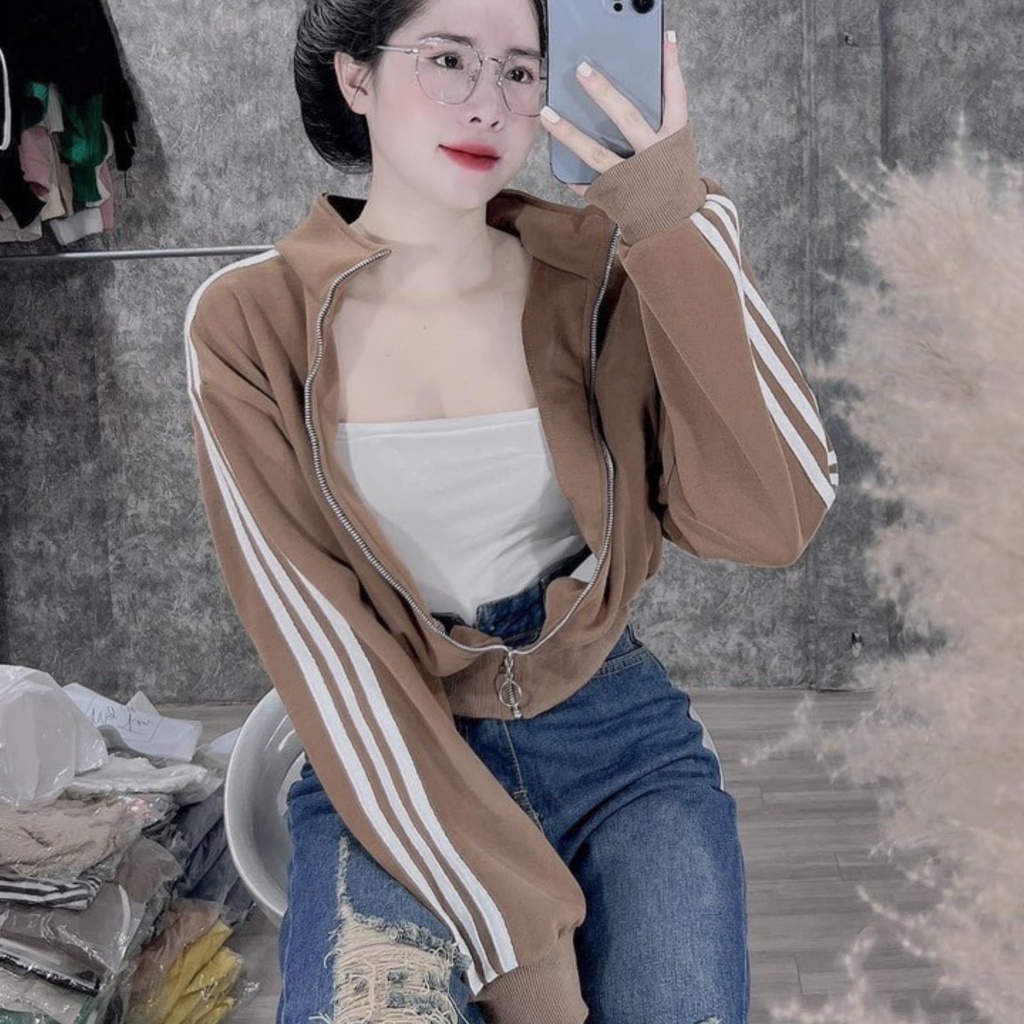 (HCM) ÁO KHOÁC NỈ NGOẠI CROPTOP SỌC TAY , THỜI TRANG GENZZ HOT TREND SÀNH ĐIỆU , CHE MƯA CHE NẮNG (HM)