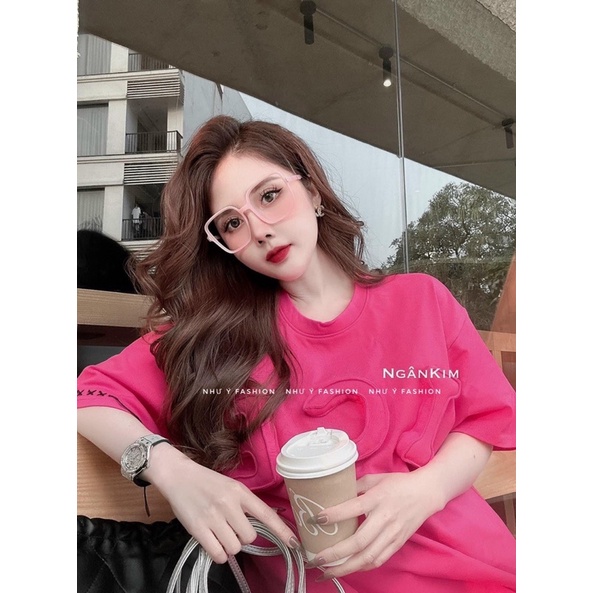 Áo phông màu hồng chữ ICE in nổi hàng QC dáng rộng chuẩn hot girl loại 1 - hàng có sẵn
