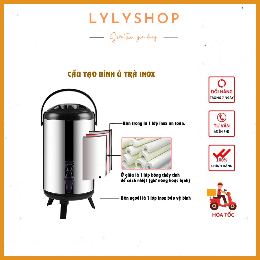 Bình Ủ Trà Sữa 3 Lớp Giữ Nhiệt Inox 6L, 8L, 10L, 12L - lylyshop