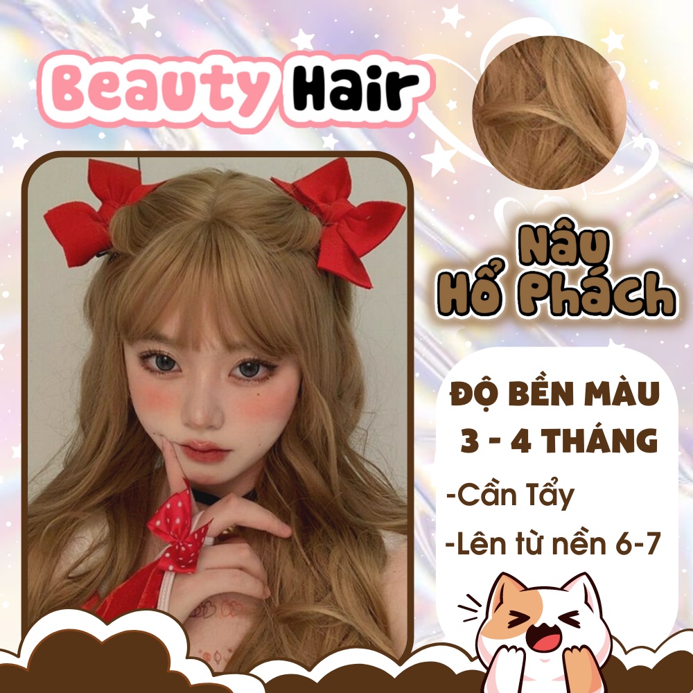 Thuốc nhuộm tóc Nâu, thuốc nhuộm tóc Nâu Hổ Phách tặng kèm oxy trợ dưỡng và bao tay- Beautifull Hair