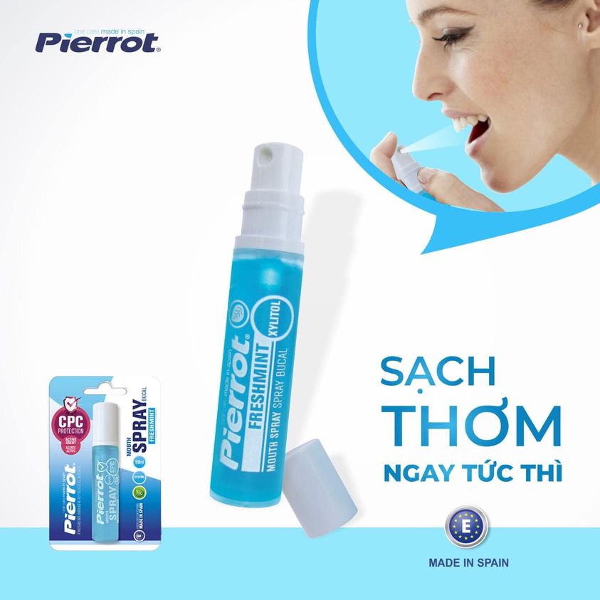 [Tặng cạo lưỡi] Nước xịt thơm miệng diệt khuẩn Pierrot 10ml