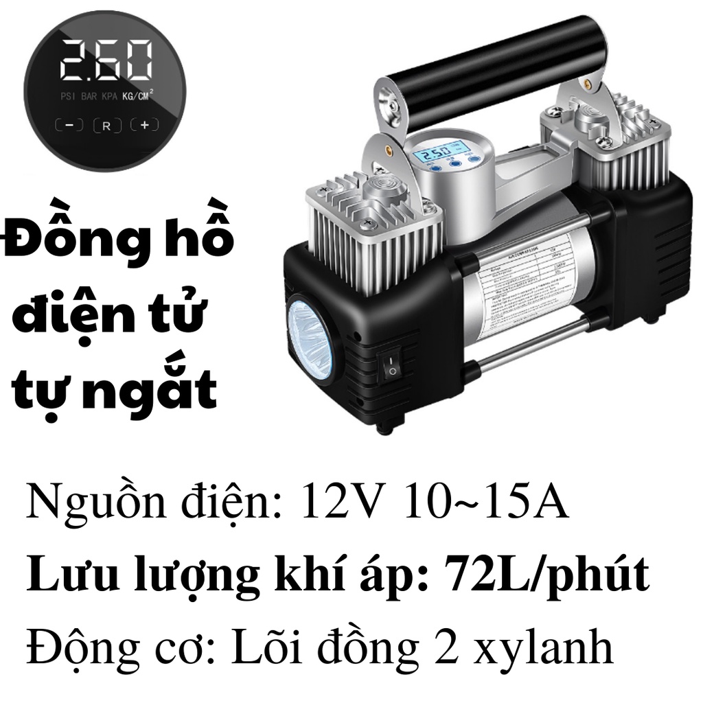 Bơm lốp xe ô tô xe máy 2 xilanh 12V đồng hồ điện tử tự ngắt chính hãng SUITU máy nén khi ô tô đi đường dài đi phượt