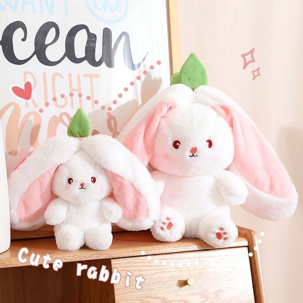 Gấu Bông Thỏ Tai Dài To Úp Quả Dâu Tây Ôm Ngủ Túi Trong Củ Cà Rốt Bunny Baby Cute Mini Nhỏ Xinh Dễ Thương Giá Rẻ Cho Bé