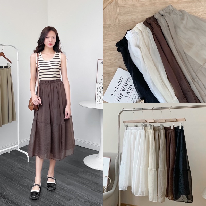 Chân váy nữ dáng dài voan xốp cạp chun 76v12, v238421 by germe