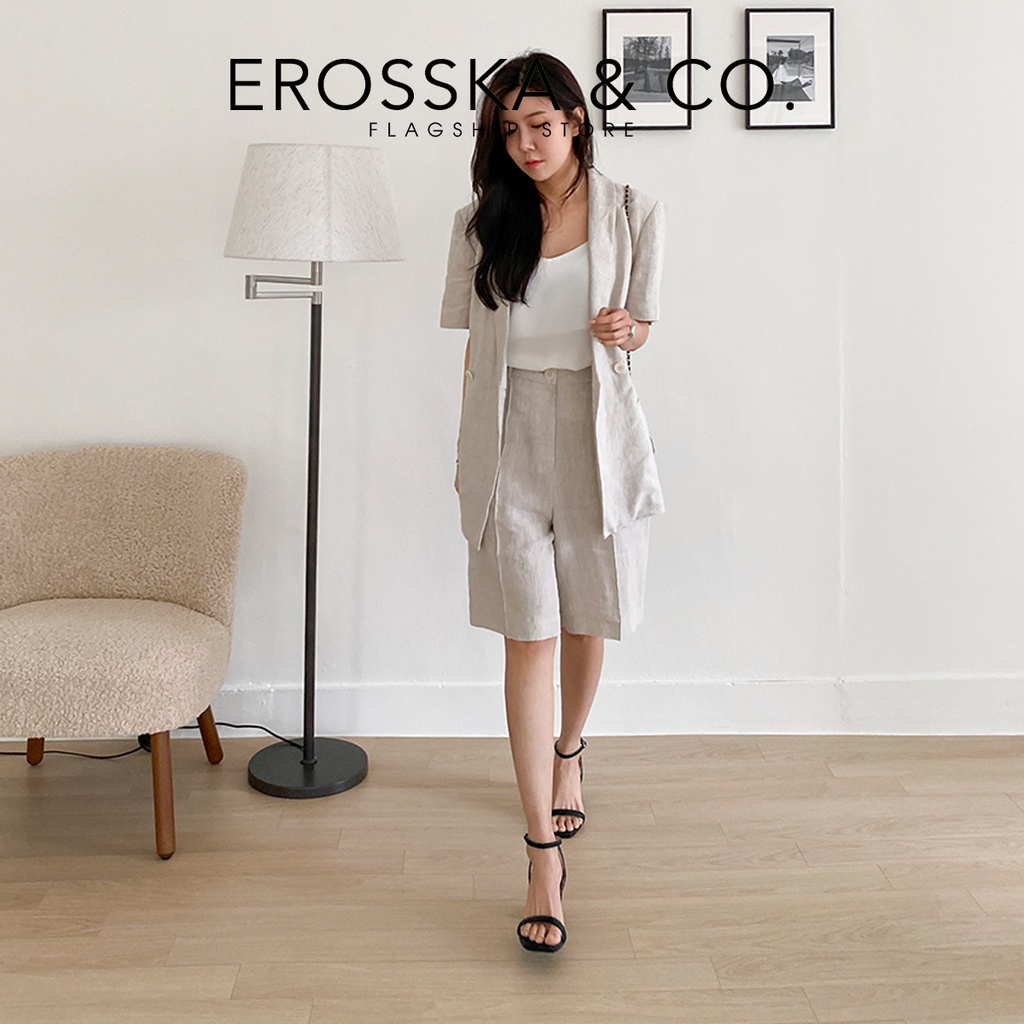 Erosska - Giày sandal cao gót nữ mũi vuông phối dây quai mảnh kiểu dáng cơ bản cao 7cm màu đen - EB061