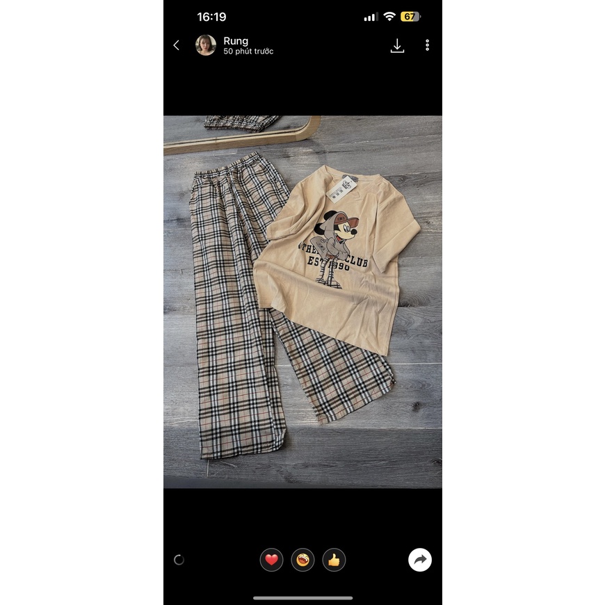 Set Tay Lỡ Ồng Rộng Unisex Bigsieze Mickey - Bộ Sớ Kẻ Ngắn Tay Cổ Tròn