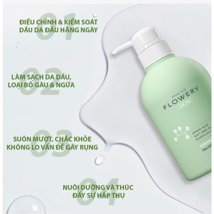Combo Dầu Gội, Dầu Xả Sữa Tắm Hương Nước Hoa Muối Biển Flowery 500ml Chăm Sóc Bảo Vệ Tóc Nuôi Dưỡng Làn Da Body