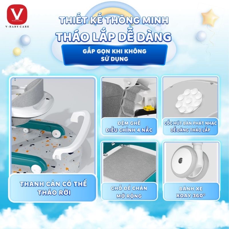 Xe tròn 805  kèm xe tập đi, bản nâng cấp hình chữ U, có nhạc, có đế lót chân