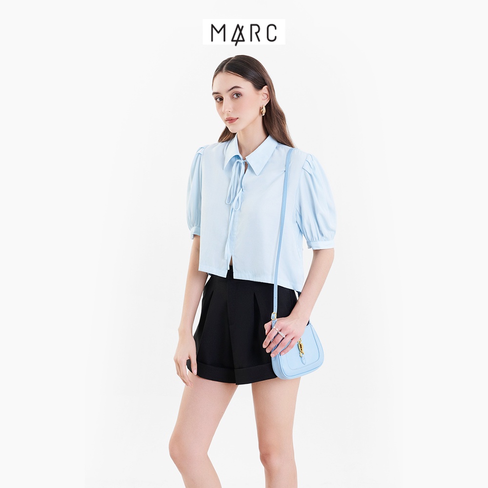 Áo kiểu croptop nữ MARC FASHION tay phồng thắt nơ cổ CBLH030823