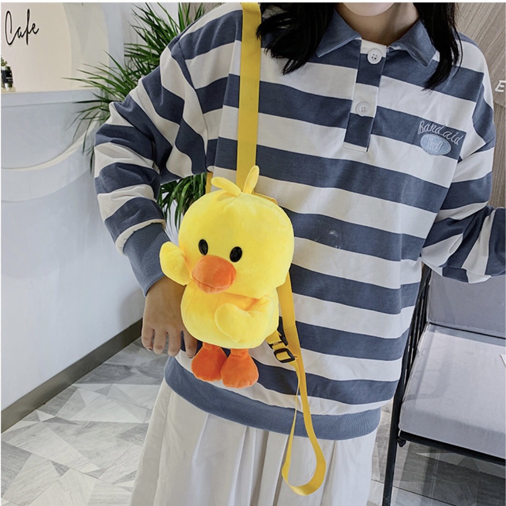 Ba Lô Thú Nhồi Bông Hình Con Vịt Vàng - Túi Đeo Vai Gấu Bông Dễ Thương