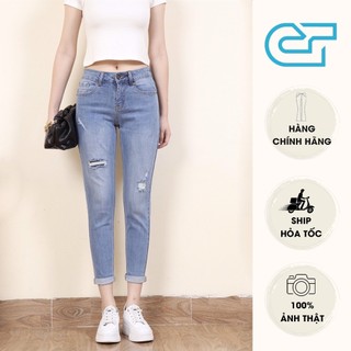 Quần baggy jean nữ bó rách đùi chất liệu co giãn 4 chiều phong cách cá tính CP35, CT JEANS
