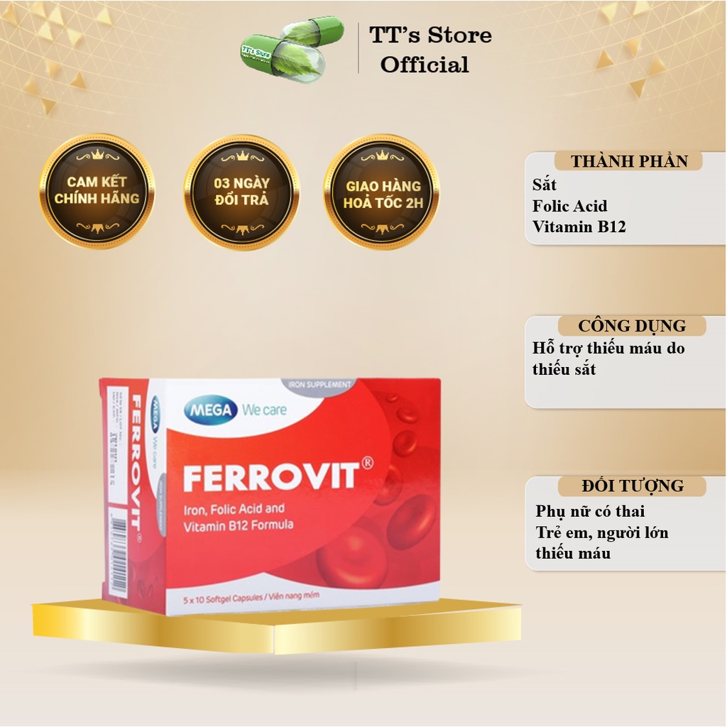 FERROVIT Mega We care (Hộp 50 viên) - Viên uống bổ máu, bổ sung sắt [Ferovit, Ferovvit, Febovit]