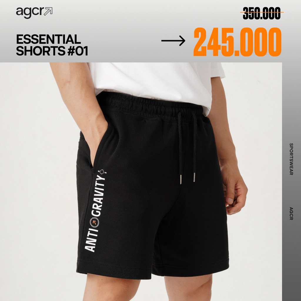 Quần đùi thể thao nam AGCR quần shorts dây rút cotton ngang gối in logo dọc sau túi ESSENTIAL SHORTS 01