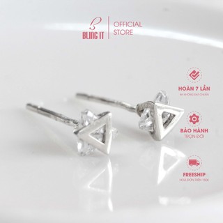 Bông Tai, Hoa Tai Bạc Nữ 925 BLING IT Thiết Kế Hình Tam Giác Có Đính Đá Nhỏ BIBT288