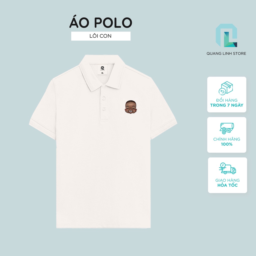 Áo Polo Kem thêu Logo Lôi Con 100%cotton 250gsm - Quang Linh Store