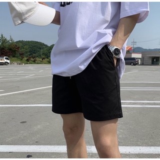 Quần Short Thun Basic Trơn Đen Da Cá Unisex Thể Thao Nam Nữ