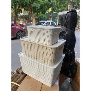 Set 3 giỏ nhựa đựng đồ Việt Nhật có nắp tay cầm hàng l1