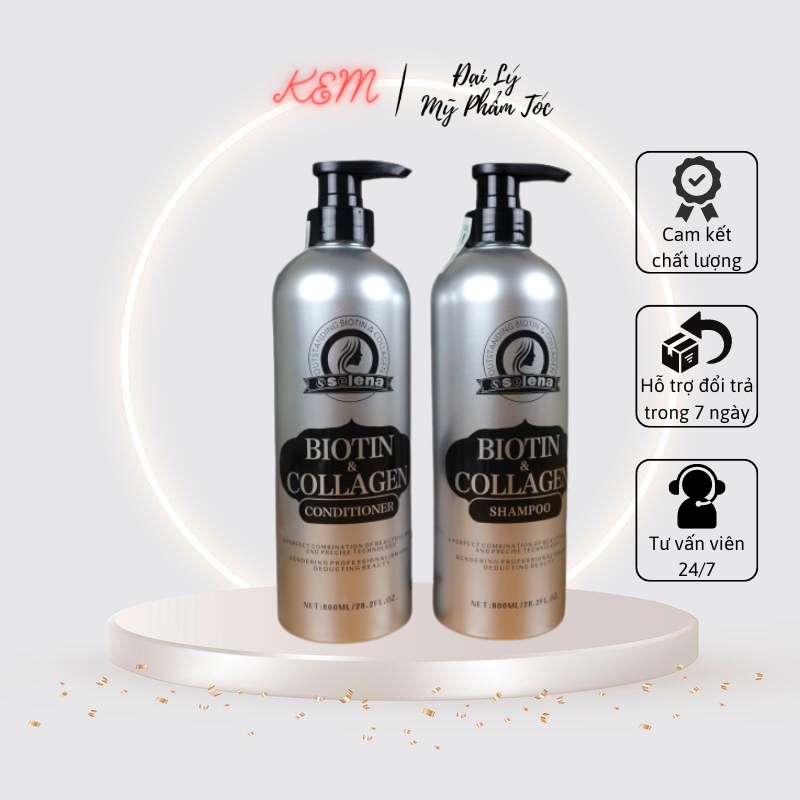 CẶP Gội Xả Biotin Collagen Selena 800Ml -Giảm Rụng Tóc,Phục Hồi Tóc , Hư Tổn.CHÍNH HÃNG KEM