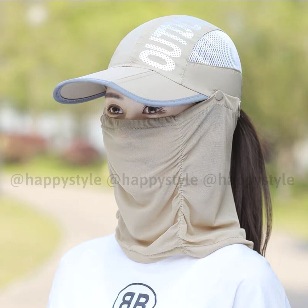 Mũ lưỡi trai ❤️ Nón kết chống nắng kèm khăn che mặt OUTDOOR chất dù form unisex nam nữ N109 - Happy Style