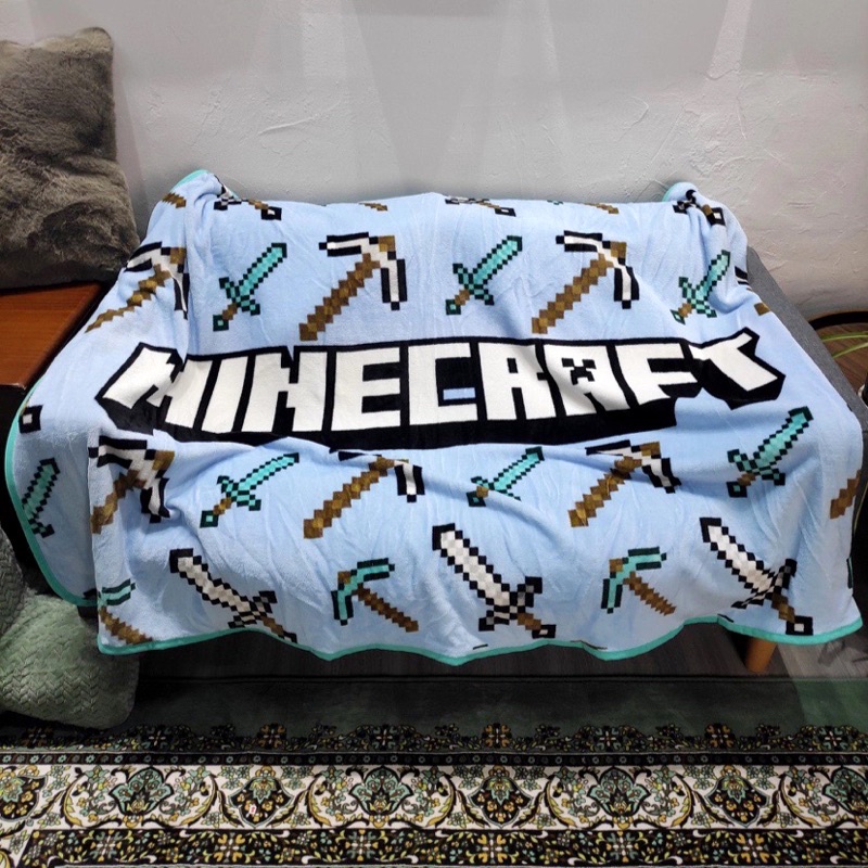 Chăn lông mỏng 1 lớp cho bé hình minecraft
