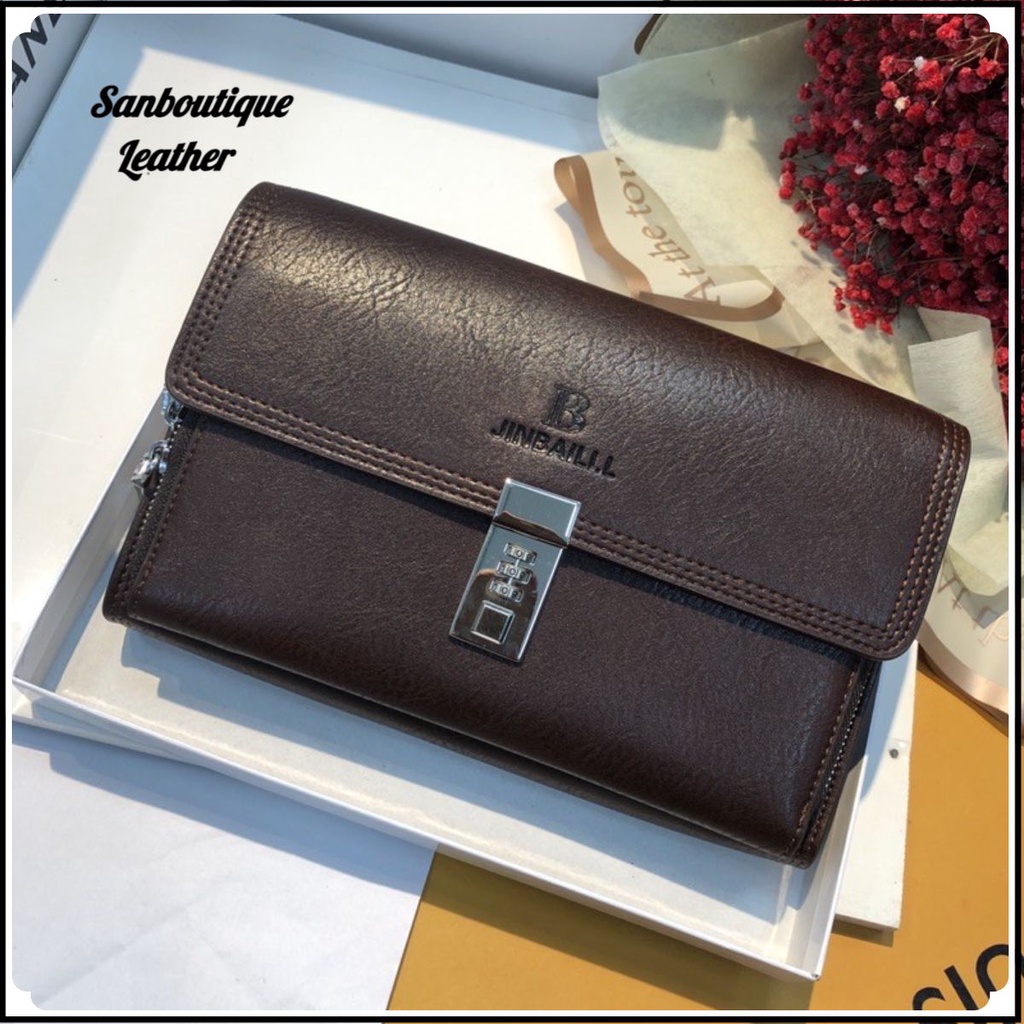 Ví Nam cầm tay nam khóa số/ bóp cầm tay da thật cao cấp