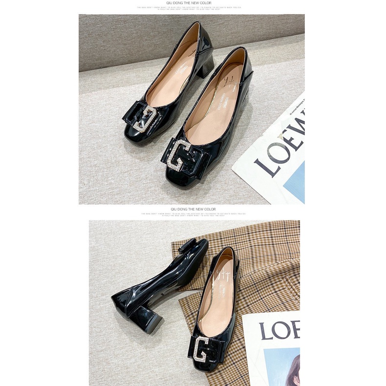 Giày big size nữ cao gót 5cm size 40 41 42 43 gót vuông mũi vuông