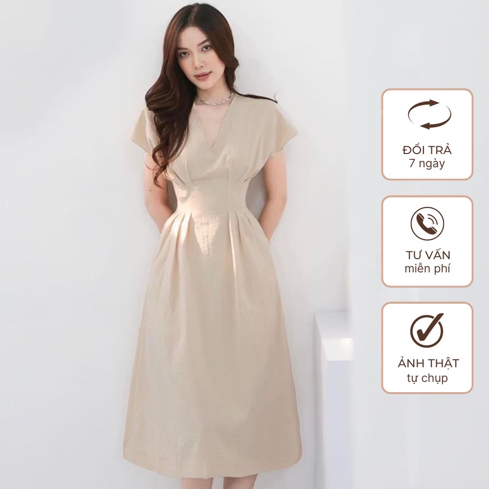 Váy thiết kế cổ chữ V-ly eo. V007