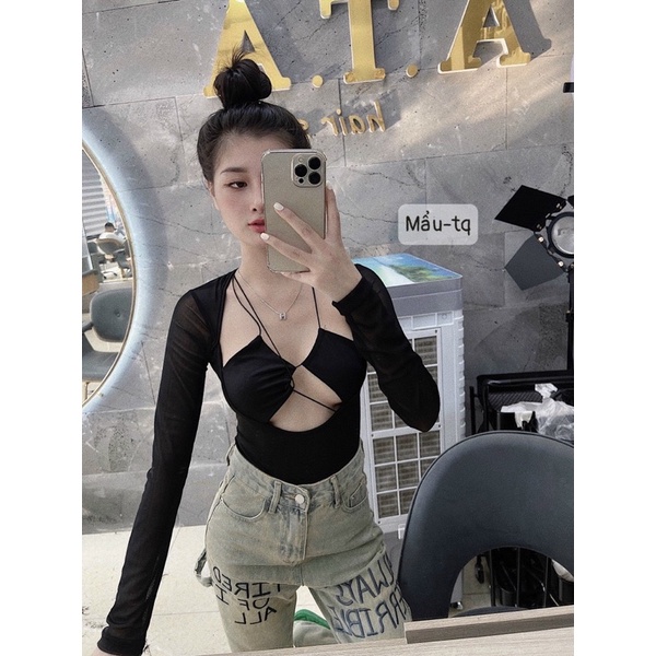 Áo body suit pha lưới khoét ngực sexy đi chơi đi biển siêu đẹp