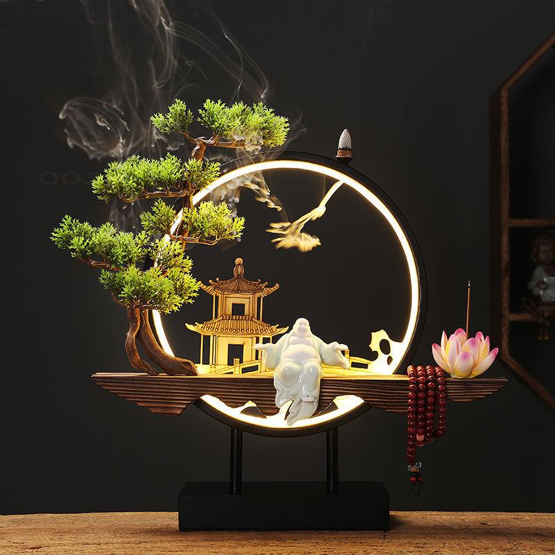 ( Sẵn)Mới kiểu Trung Quốc chảy ngược nhang sáng tạo lò hương liệu văn phòng phòng khách hiên nhà Bogu giá đèn vòng gỗ đà