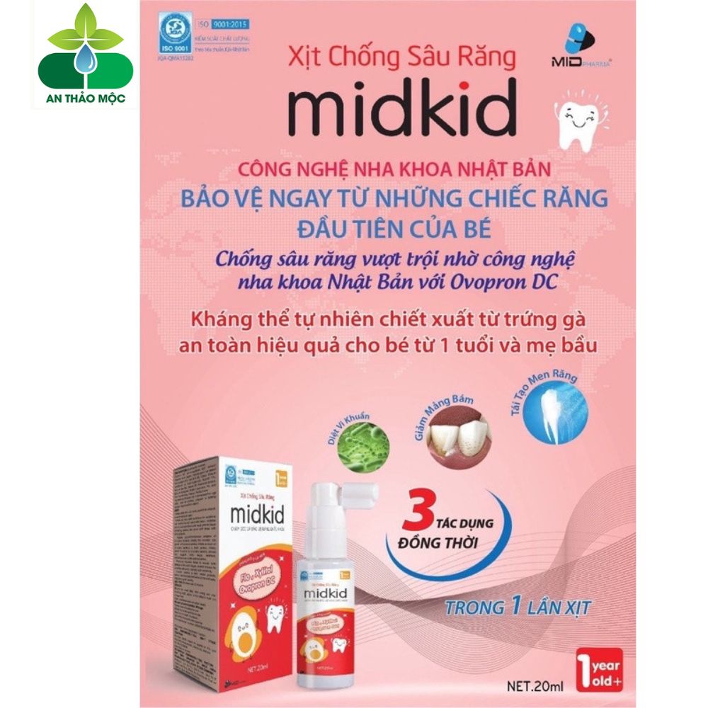 Xịt chống sâu răng MIDKID vị táo đỏ cho bé từ 1 tuổi giúp làm sạch bảo vệ men răng ngăn ngừa mảng bám ố vàng hà mủn