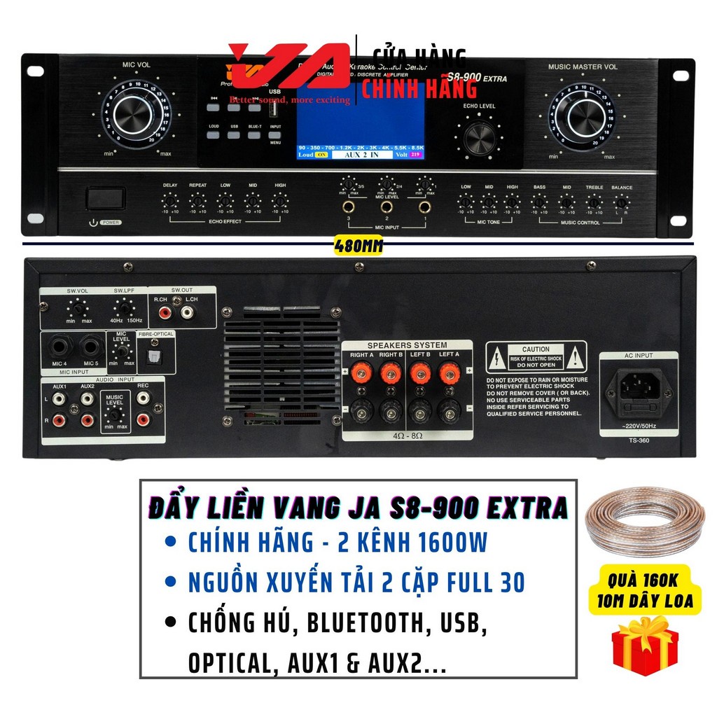 Đẩy Liền Vang JA S8-900 Extra Chính Hãng 2 Kênh 1600W-Nguồn Xuyến, Chống Hú, Bluetooth, Usb, Optical - JA Audio