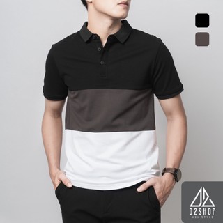 Áo thun polo nam D2shop, áo polo nam phối 3 màu đen xám trắng