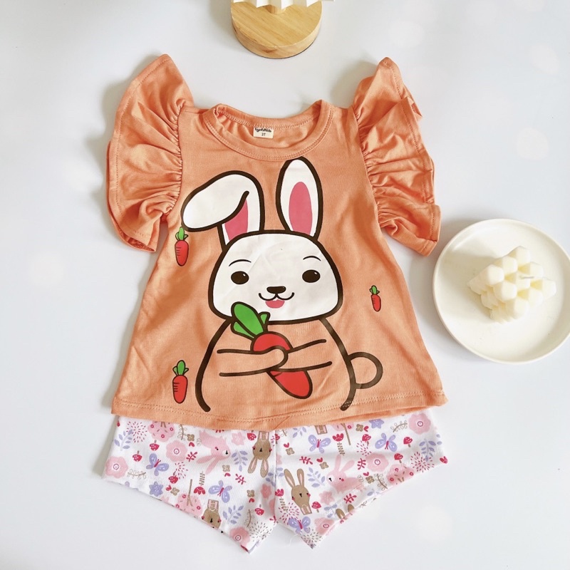 Đồ bộ tay bèo bé gái in hình