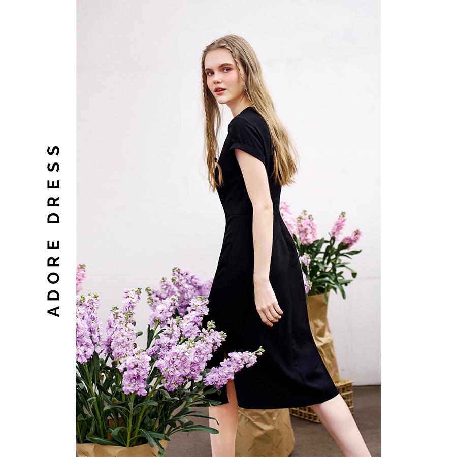 Đầm midi dress lụa đen vặn eo 3ASDR2051 ADORE DRESS