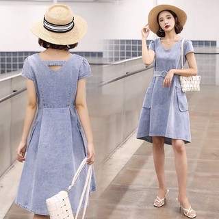 Đầm Jean nữ cao cấp, thiết kế dáng trơn, cổ tim thời thượng, thanh lịch NV1037
