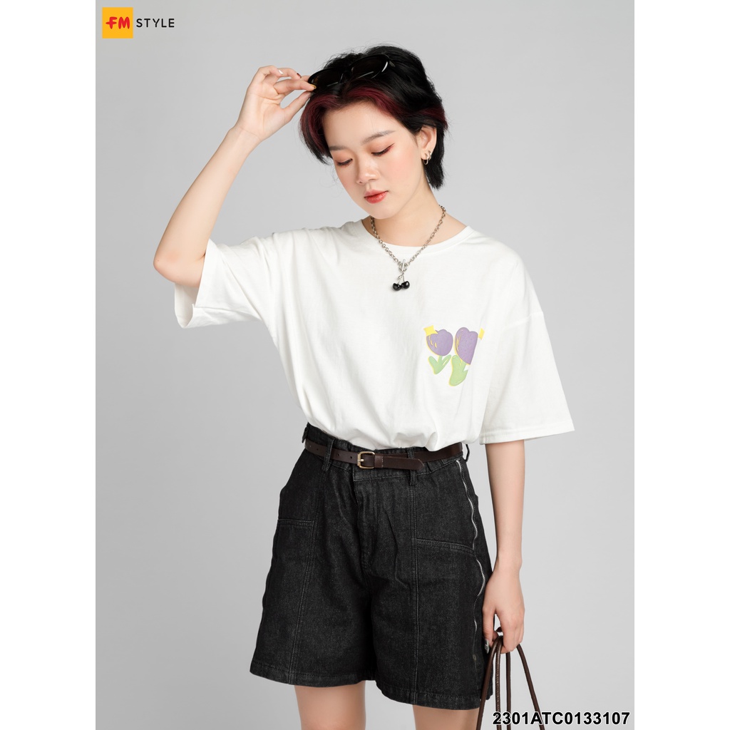 Áo thun nữ FM STYLE form rộng đẹp tay lỡ kiểu hàn quốc chất vải cotton mềm mịn hình in bông hoa dễ thương 23011053