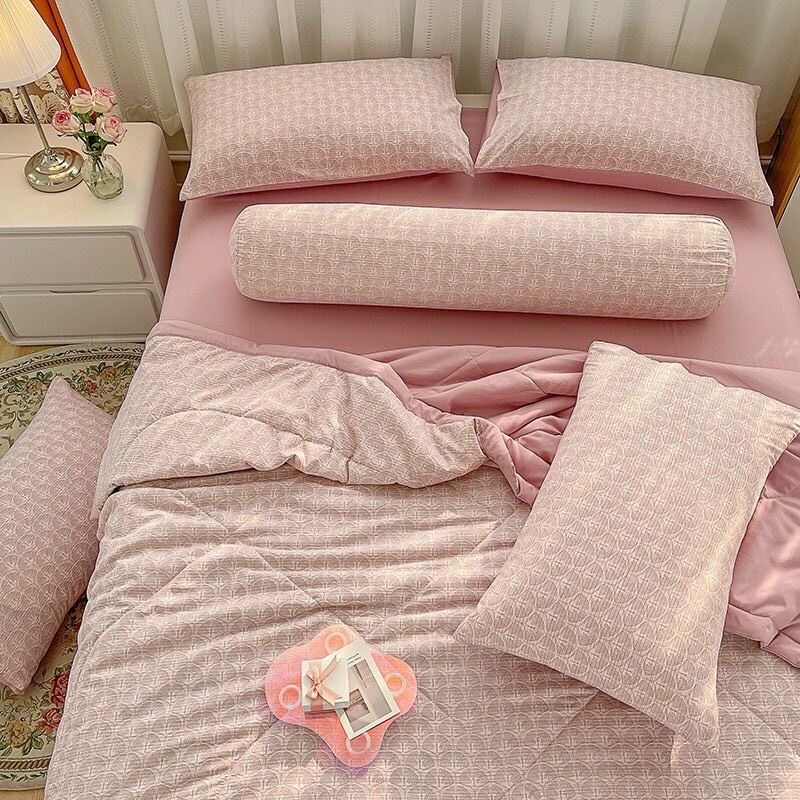 Bộ Chăn Chần Ga Giường Vỏ Gối 5 Món Cotton Đũi VIE Home - Bedding Cao Cấp Hoa Lá Đủ Size Nệm M6/M8