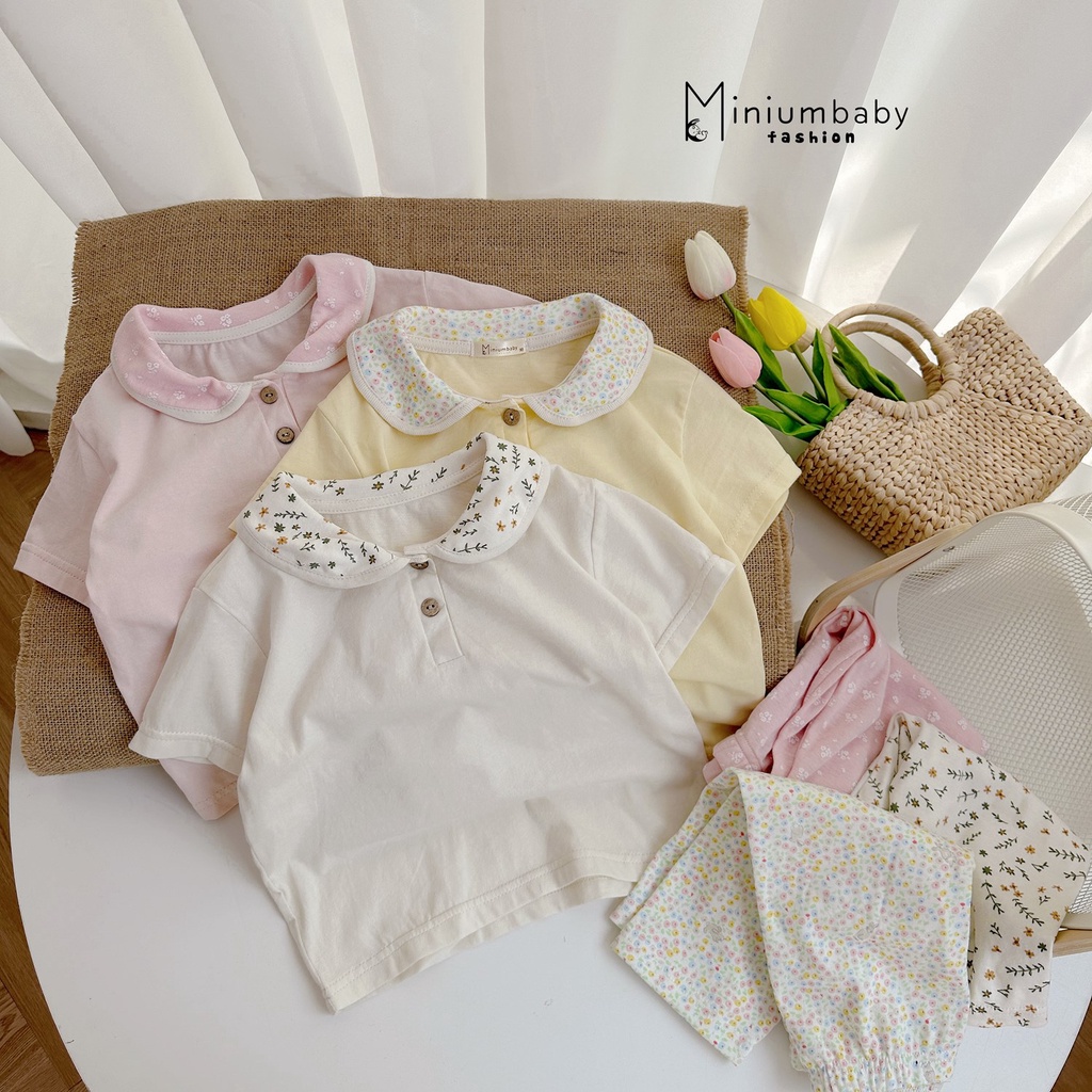 Set bộ cộc tay quần lỡ cho bé gái miniumbabyfashion, Quần áo trẻ em chất liệu cotton cho bé SB1473