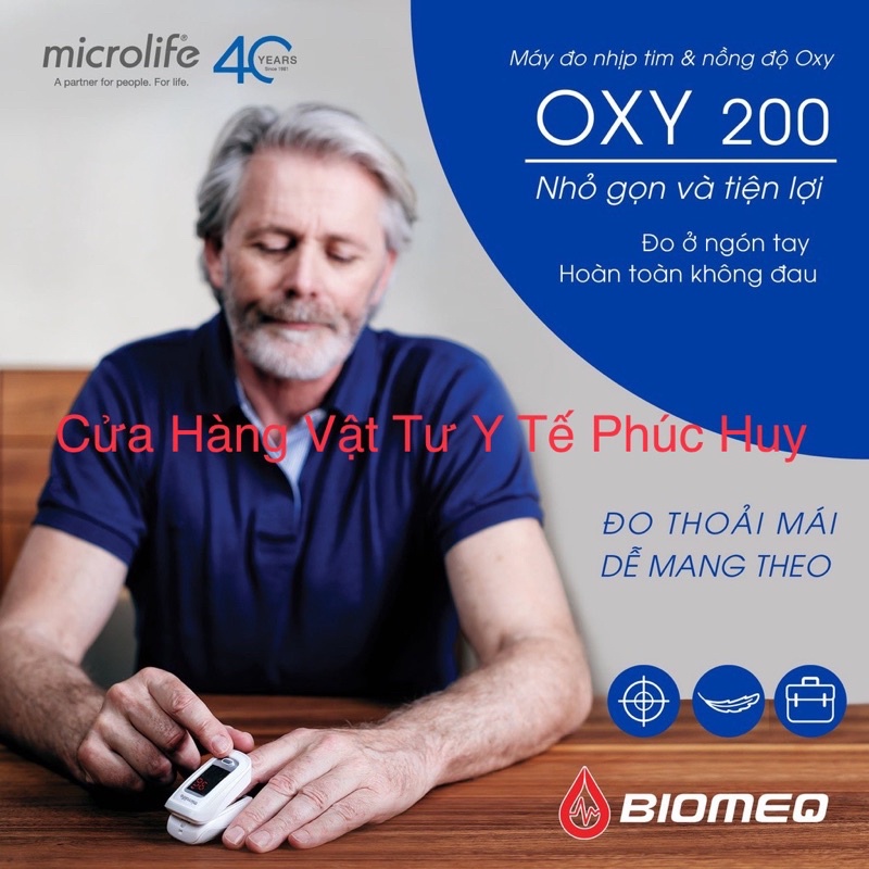 Máy Đo Oxy Trong Máu SPO2 Microlife Oxy 200 và đo nhịp tim kèm bao đựn