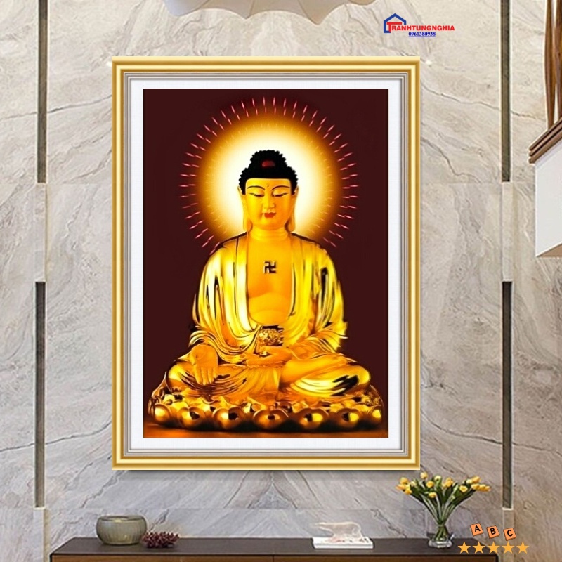 Tranh thêu chữ thập phật a di đà 40cm x 55cm