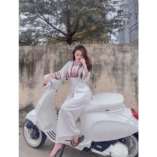 Sét bộ lam pháp phục tay lỡ viền hoa văn dễ thương - free size dưới 54kg