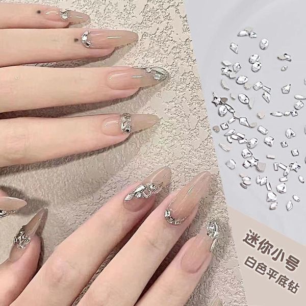 50 viên đá nail size mini màu Vàng Trà / Trắng / Xanh AB, đá chân bằng nail size mini đính móng