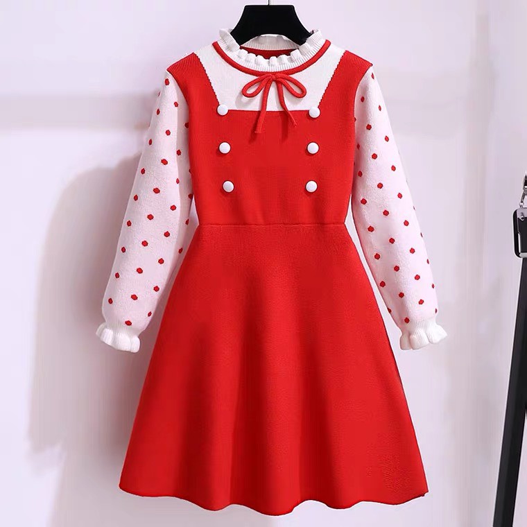 Váy công chúa chấm bi chất Umi phối Cotton hàng dày dặn size từ 8-40kg