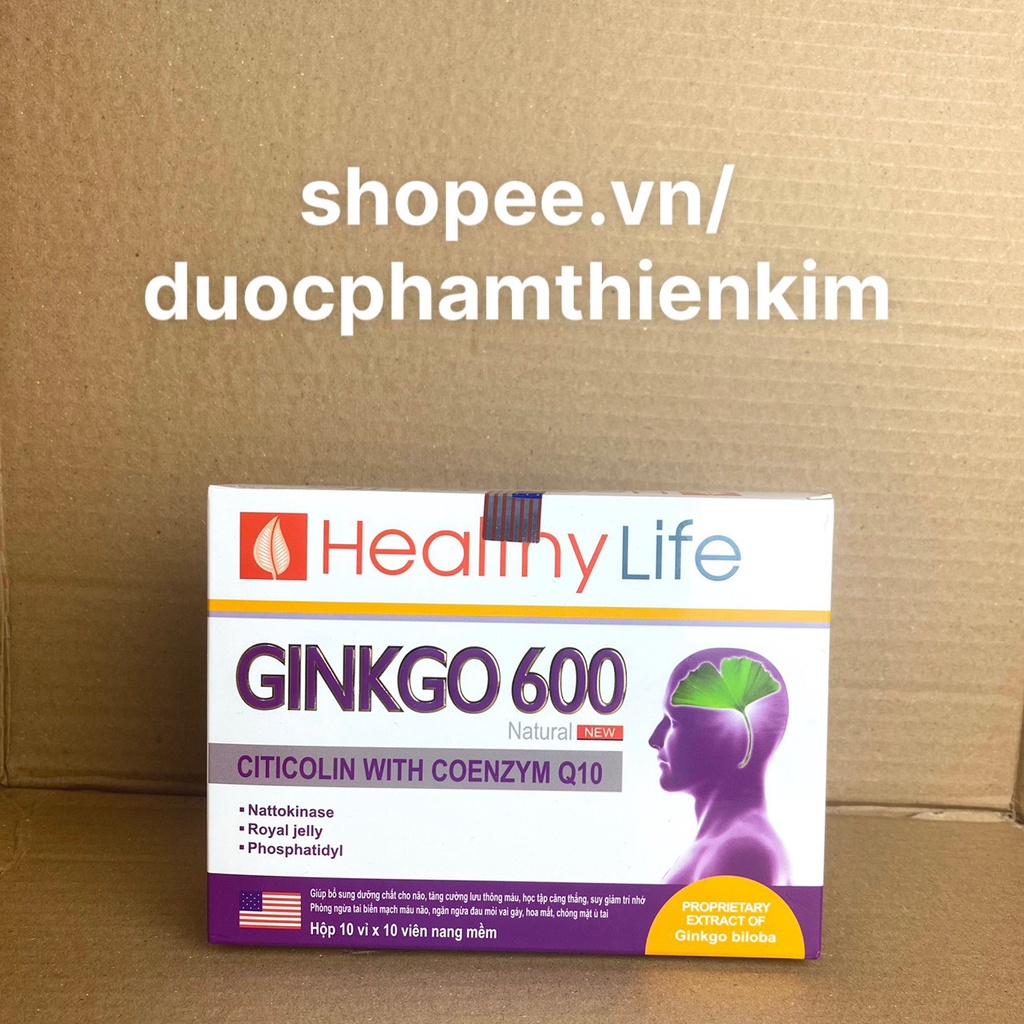 Viên uống bổ não GINKGO 600 giúp tăng tuần hoàn máu não, tăng cường trí nhớ, ngừa tai biến - H100 Viên