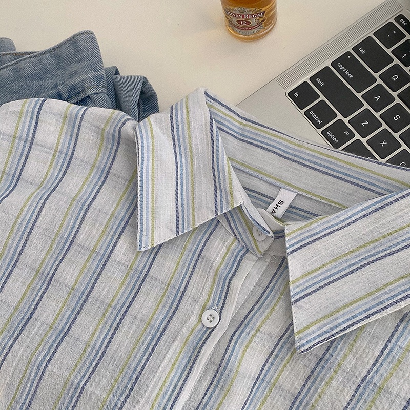 Áo sơ mi kiểu nữ Tay dài Form rộng Kẻ sọc caro Hàn Quốc Sơ mi nữ Dài tay Form rộng Ulzzang Thời trang